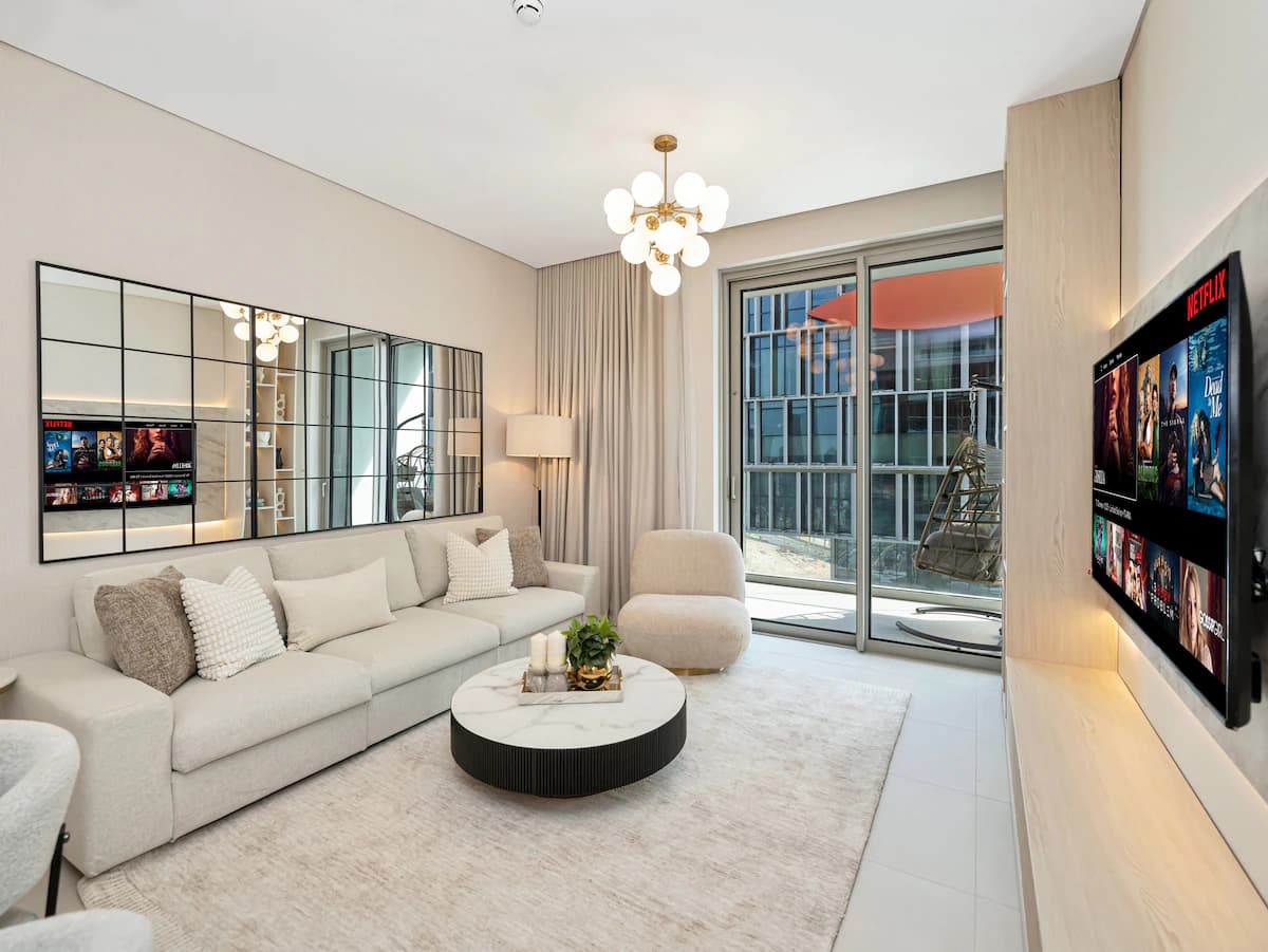 Living area of the 2-bedroom apartment at vida residences dubai mall